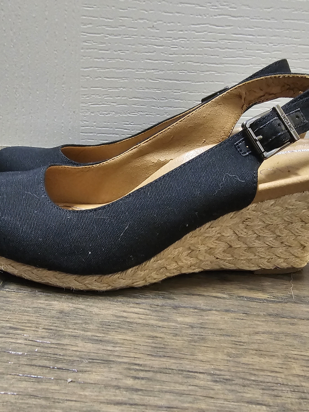 Vionic Black Espadrille Wedge Slingback